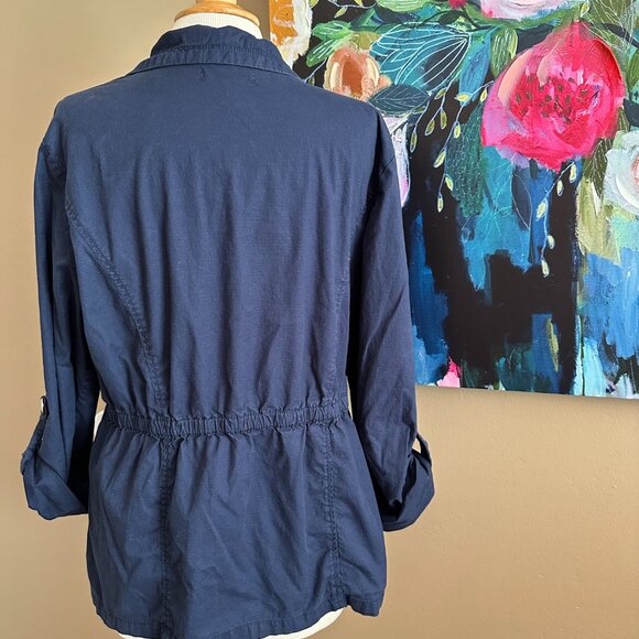 Dress Barn Navy Blue Utility Jacket With Cinched Waist Size Large - Picture 3 of 9